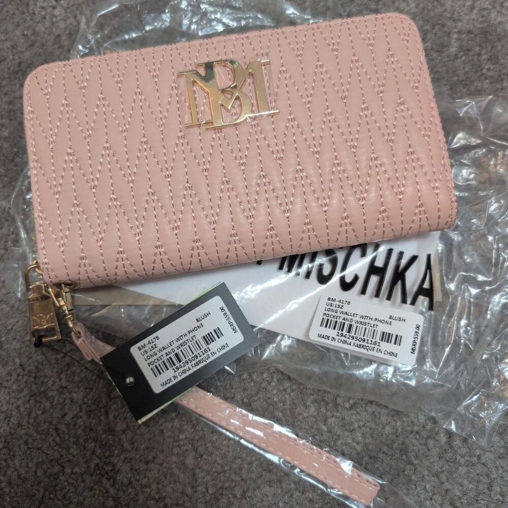 Badgley Mischka Pink Phone Wallet Crossbody Wristlet Vegan Leather NWT